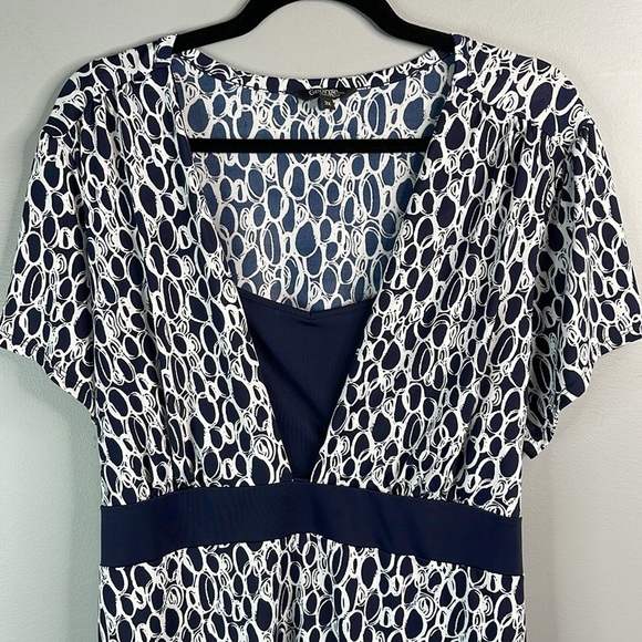 GEORGE Classics Plus Y2K Navy White Empire Waist Pattern Print Tie Back Top 2X - Picture 3 of 12